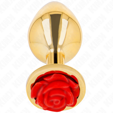 Plug anale dorato con rosa rossa, eleganza e sicurezza
